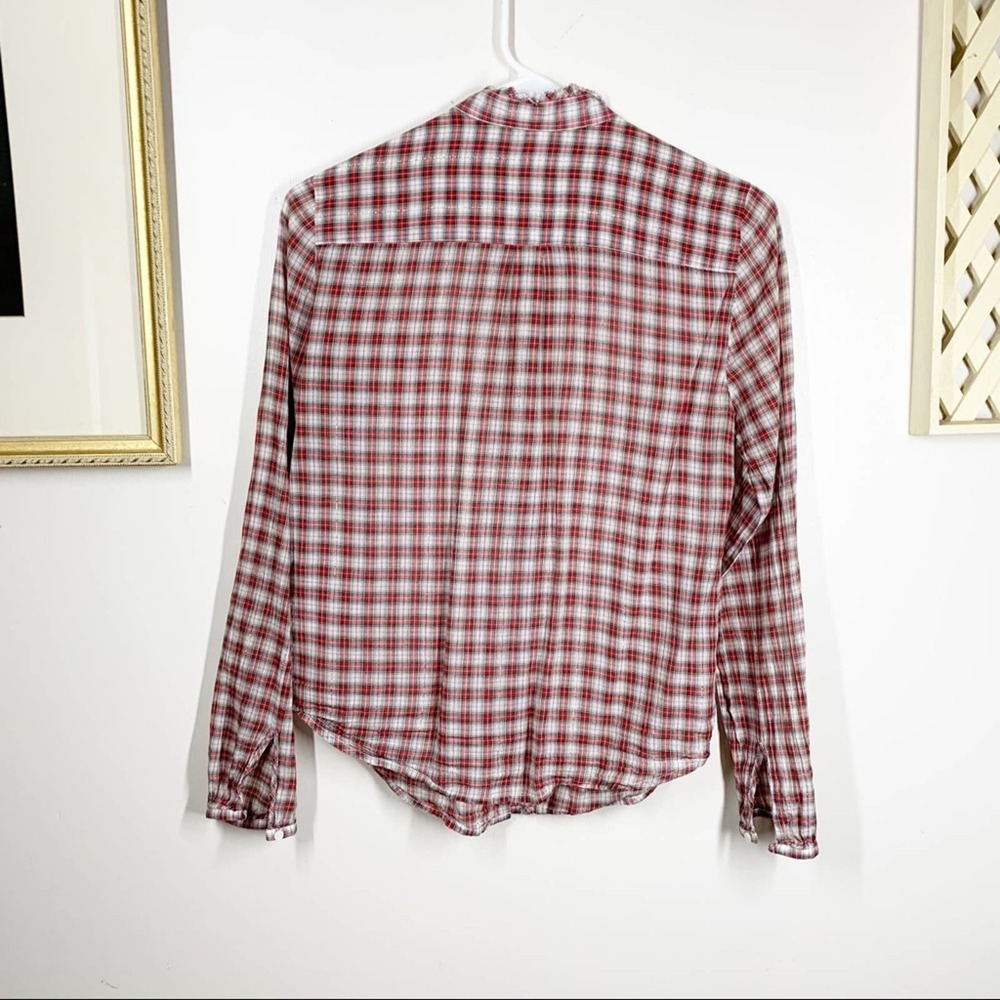 J Crew Plaid Ruffle Button Down Shirt 2 - Picture 3 of 9
